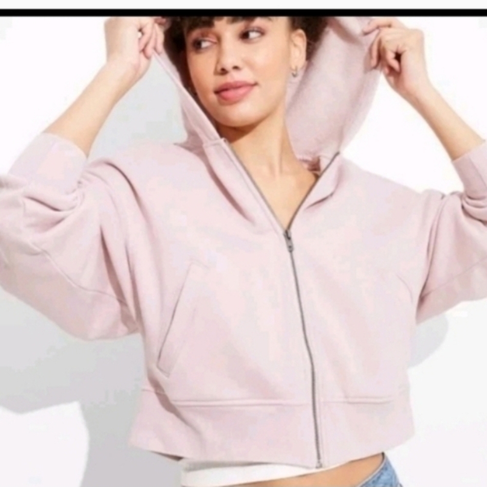 Wild Fable Women's Reverse Weave Zip-Up Hoodie mauve Pink